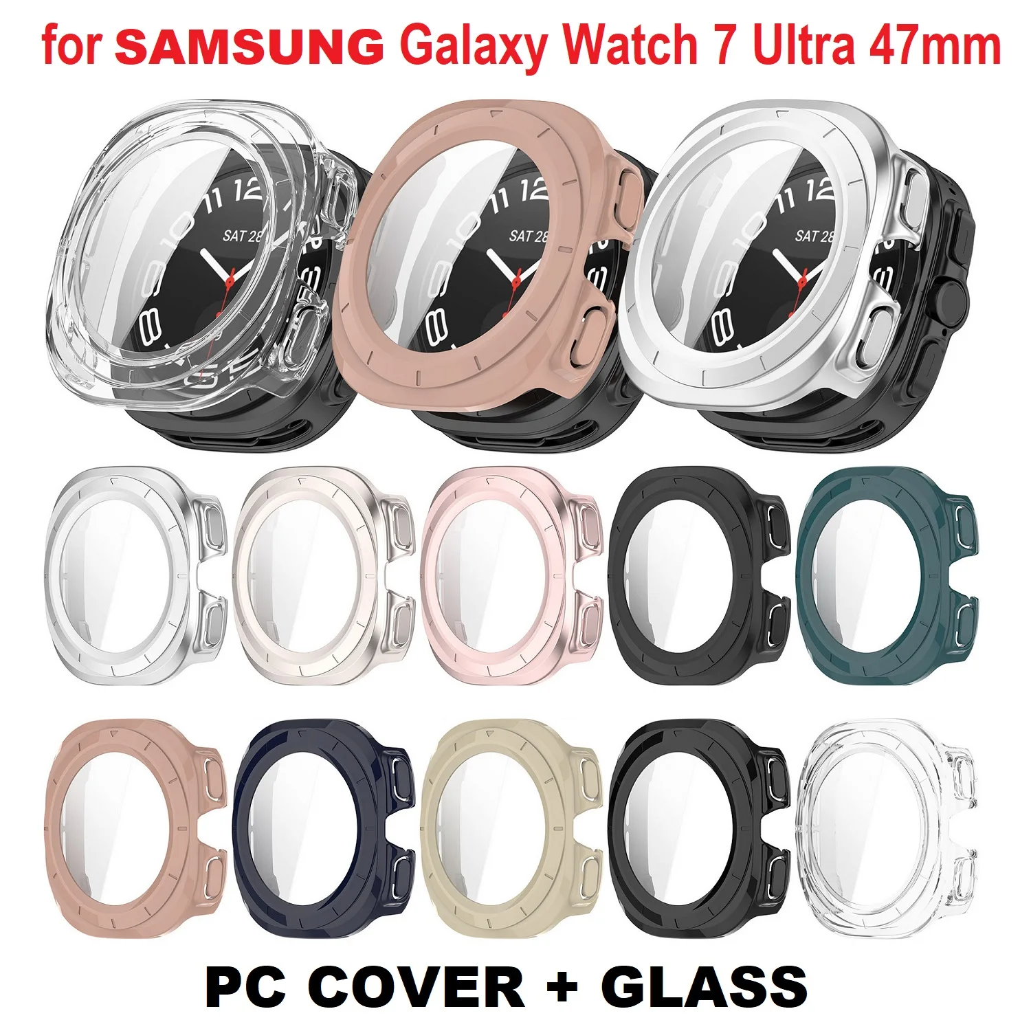 30pcs PC Protective Cover for Samsung Galaxy Watch 7 Ultra 47mm SmartWatch Full Cover Tempered Glass Screen Protector Case