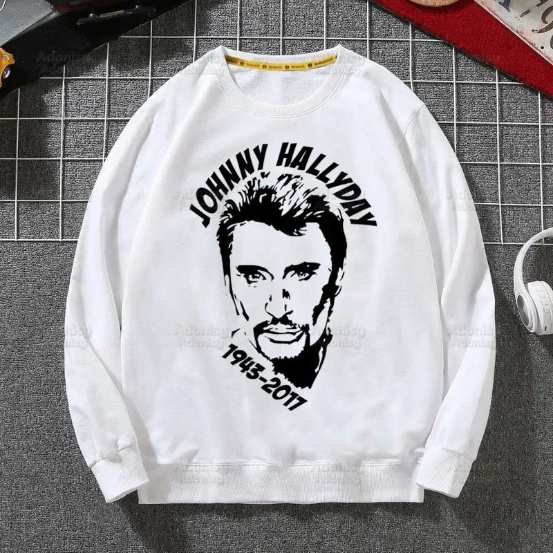 Johnny Hallyday Singer Rock Men Hoodie Autumn Hip Hop Streetwear Men Pullover Sweatshirts Mens White Color Hoodie Male