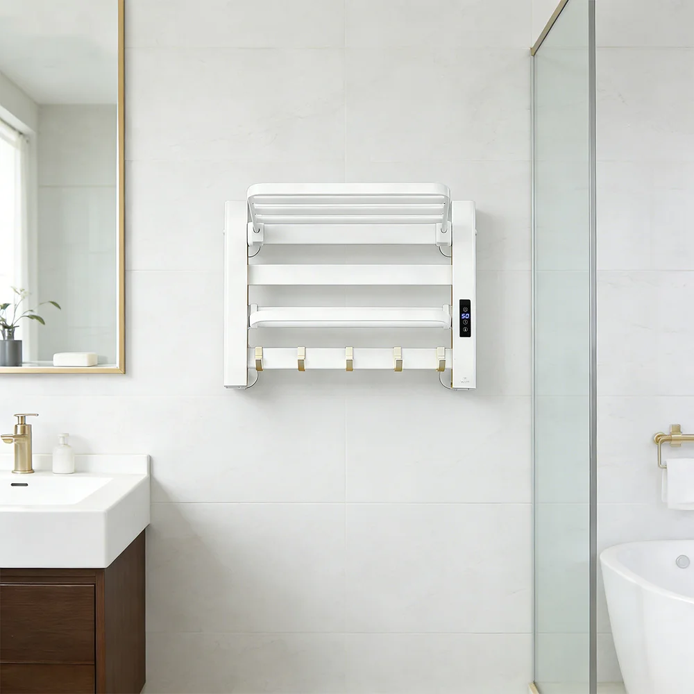 Smart Heated Towel Rack Electric Towel Warmer Wall Mounted Waterproof Bathroom Dryer Timer Fast Heating Display Bath Towel Rail