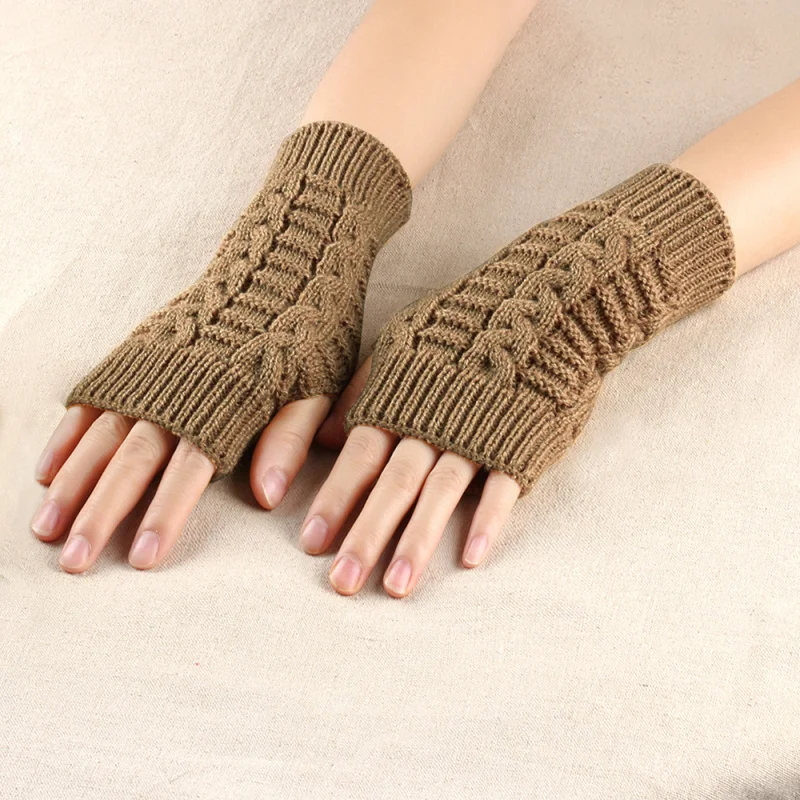 قفازات شتوية بدون أصابع للنساء، قفازات مسطحة محبوكة قصيرة دافئة وممتدة على الطراز الكوري بنصف إصبع #5