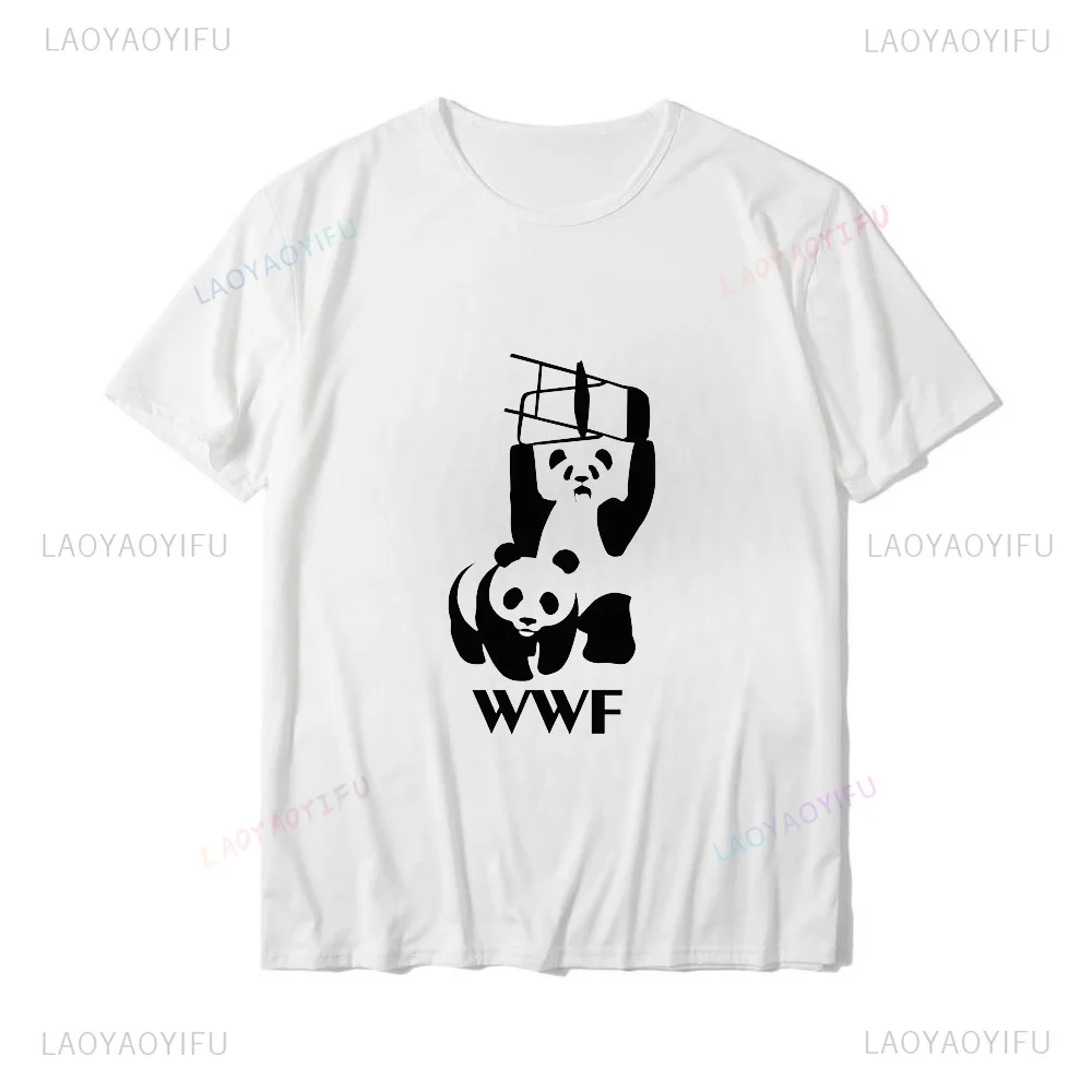 Cool funny WWF Wrestling Panda comedy fashion casual street wear trend Harajuku summer men women universal short-sleeved T-shirt