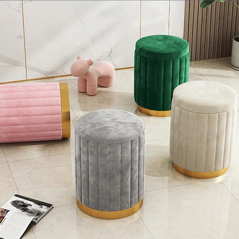 Can store beauty manicure stool solid wood low stool chair light luxury dresser stool girls bedroom makeup stool