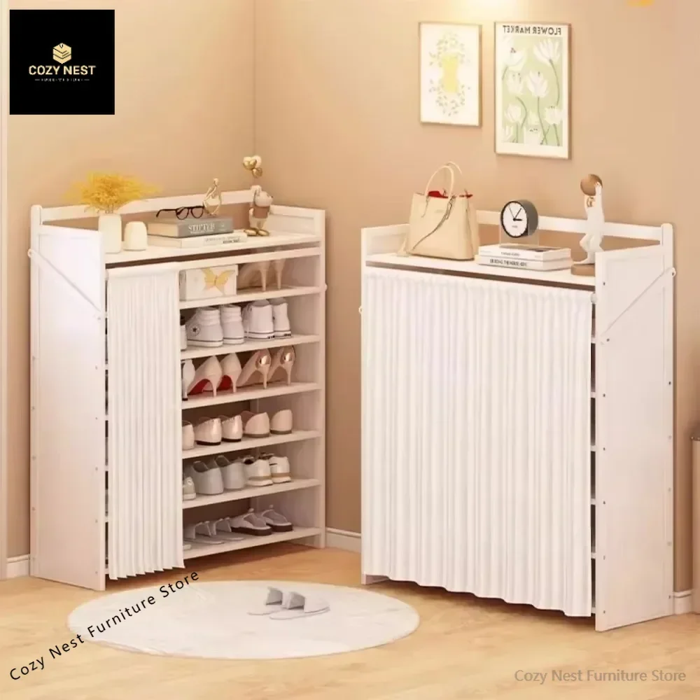 Dustproof Shoe Rack Foldable Shoe Cabinets Large Capacity Shoes Organizer Multilayer Sneakers Shelf with Curtain Footwear Shelf