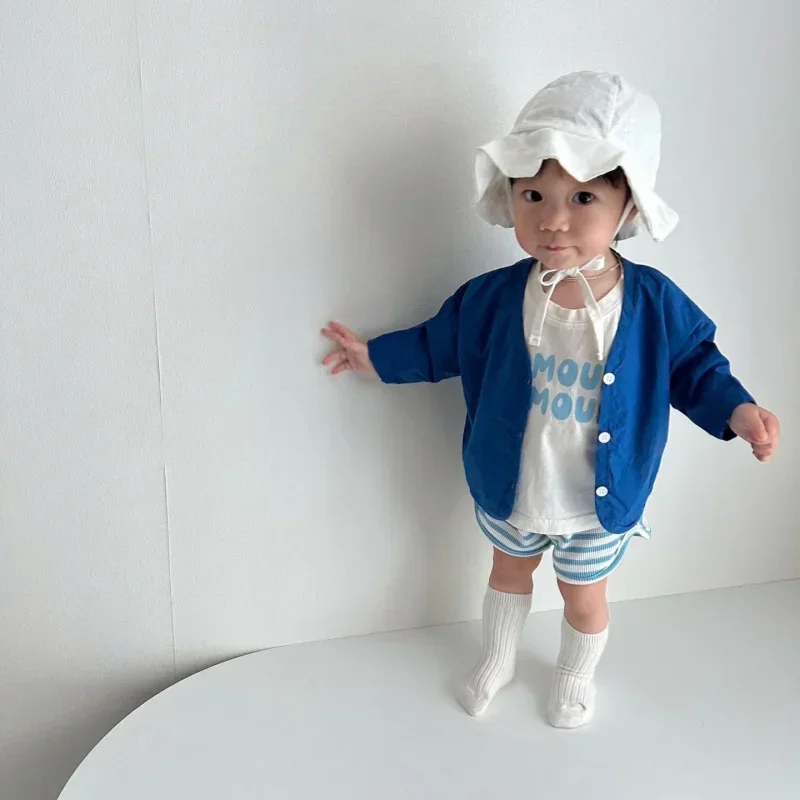 Spring and Summer Children's Pure Cotton T-Shirt - Small and Medium Size Fashion Lettered Print Solid Color Top