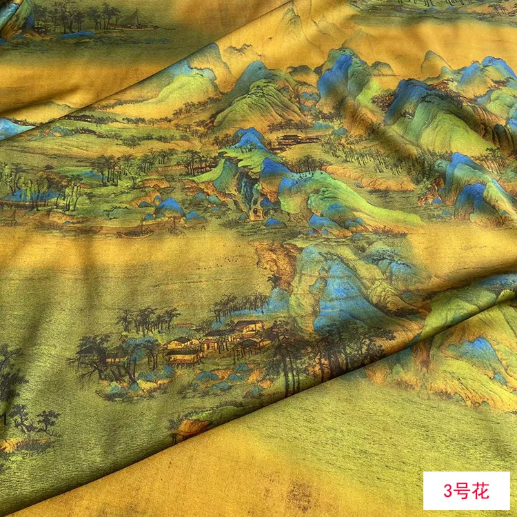 

Chinese Ancient City Printing 19mm 90% Mulberry Natural Silk Fabric, 10% Spandex (Lycra) Sewing Material Wide 140cm