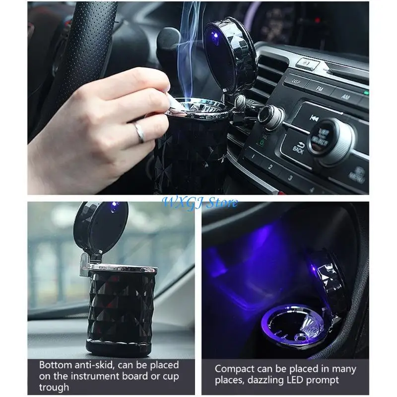 37JE Car Ashtray with Lid Smell Proof Detachable Car Ashtray with Light