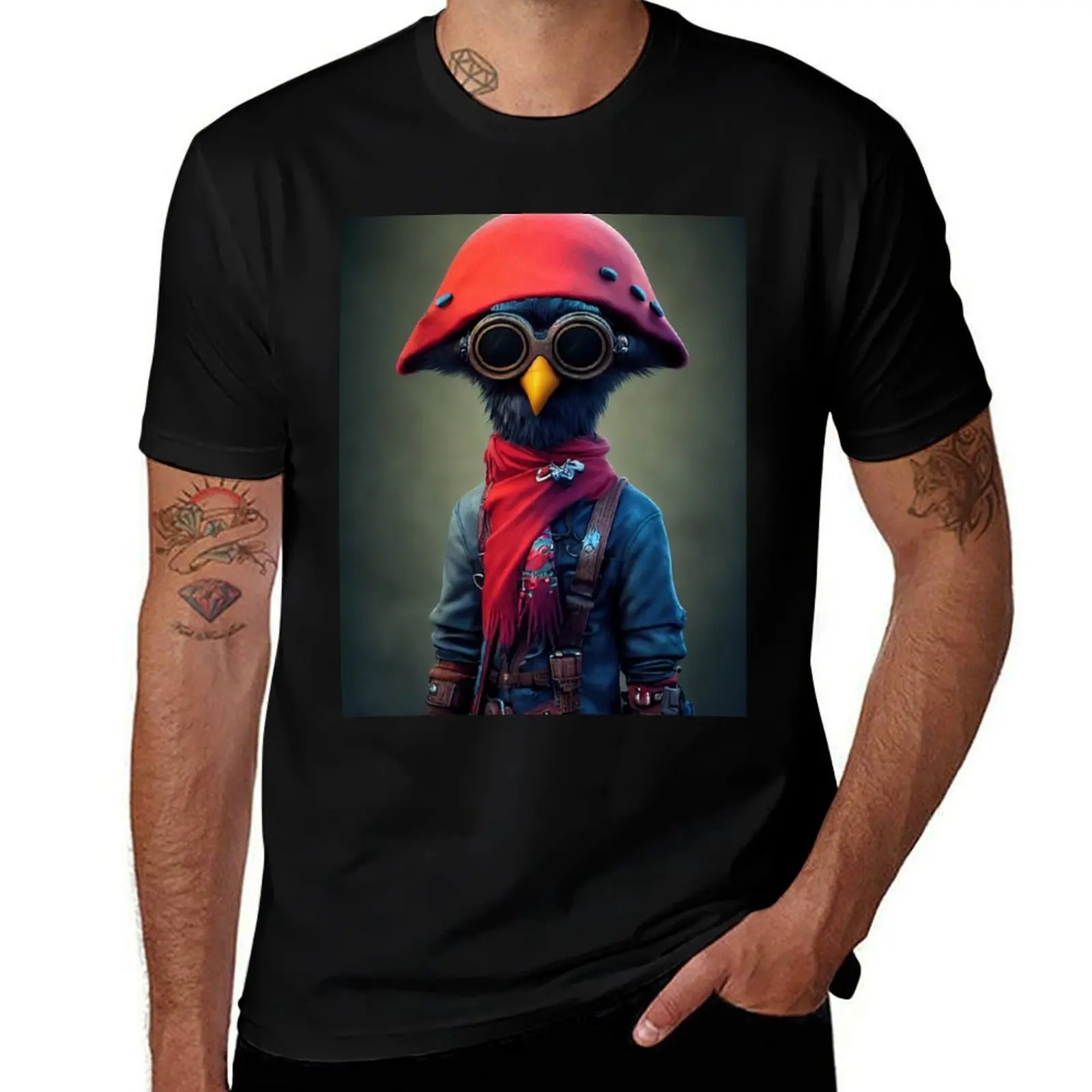 Funky Pirate Crow T-Shirt Vintage Style Printed Top T-Shirt