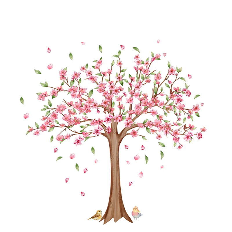 Living Room Large Pink Flower Tree Wall Stickers Home Decoration Removable Wallpaper Kids Room Girl Bedroom Wall Art Mural Decal