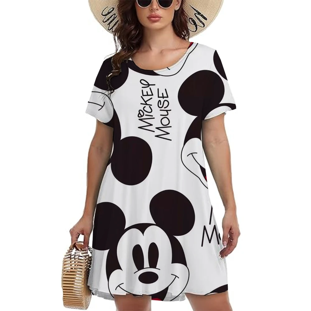 Summer Woman Clothing Short Sleeves Dresses Disney Mickey Mouse print Dress 3d Retro Women's Clothing Loose Round Neck Pullover