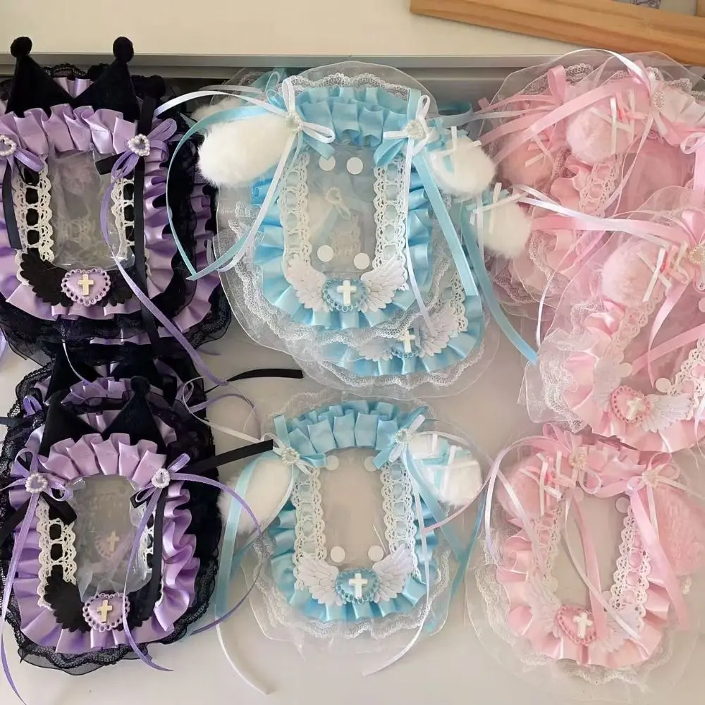 Cute Angel Wings Card Holder Lace Plush Photo Protector Case with Ribbon Anime Photocard Holder