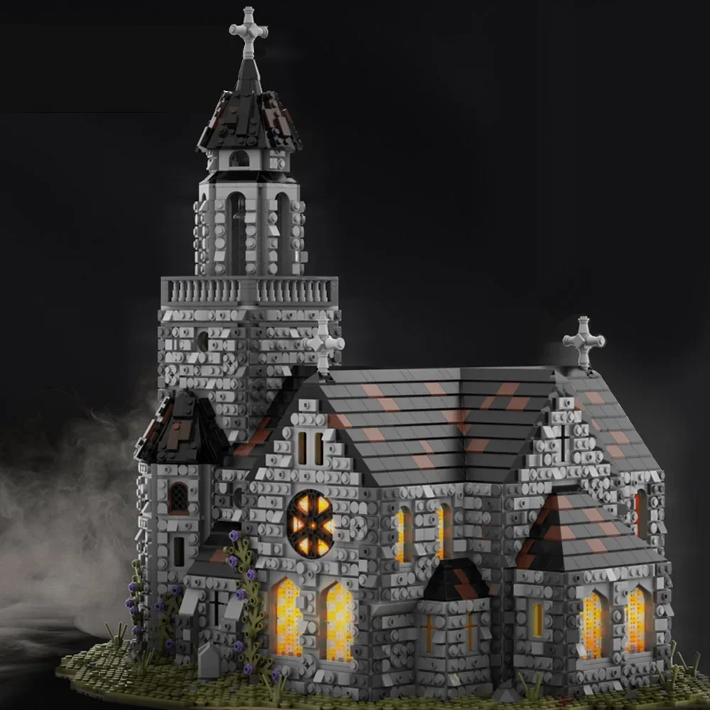 MOC Medieval Cathedral Building Block Set Modular Church Brick Model Retro Castle House Bell Tower Building Toy for Kids Gift