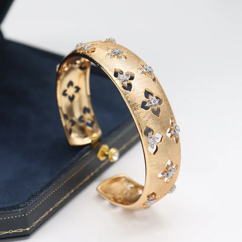Antique Heavy Metal Bangle Earrings Open Rings Trendy Gold Color Copper Chain Vintage Hollow Clover Bracelet  Women Bijoux Gift image 6