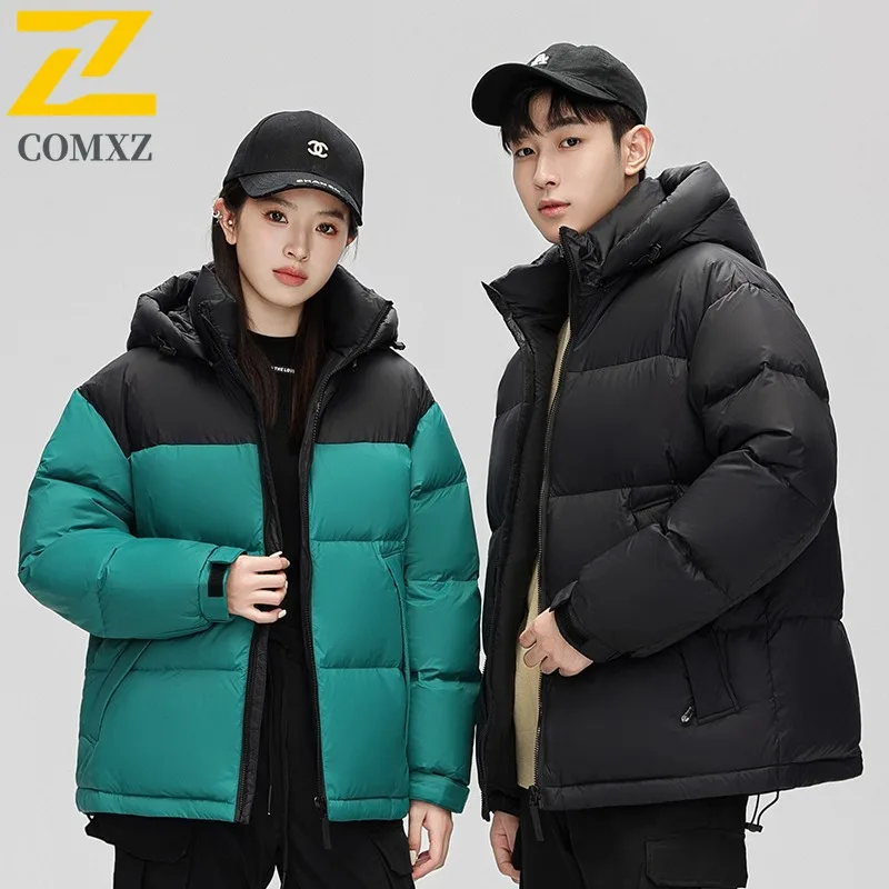 COMXZ 2025 Mens Womens Fleece Lined Thickened Stand Collar Winter Jacket Waterproof Windproof Outdoor Sports  Reversible Coat
