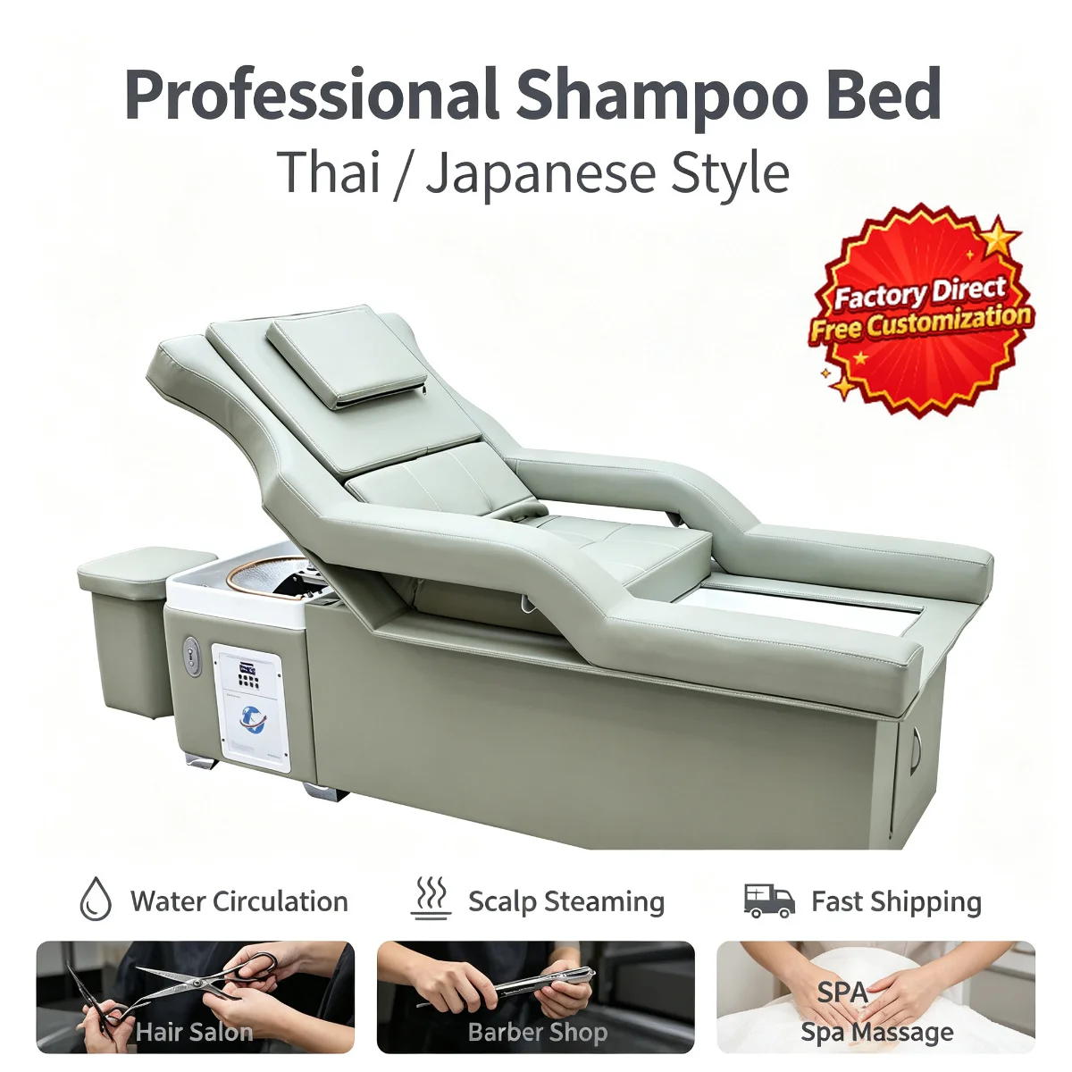 Water Circulation Scalp Therapy Shampoo Bed, Multifunctional Head Spa Massage Table With Stool For Beauty Salon