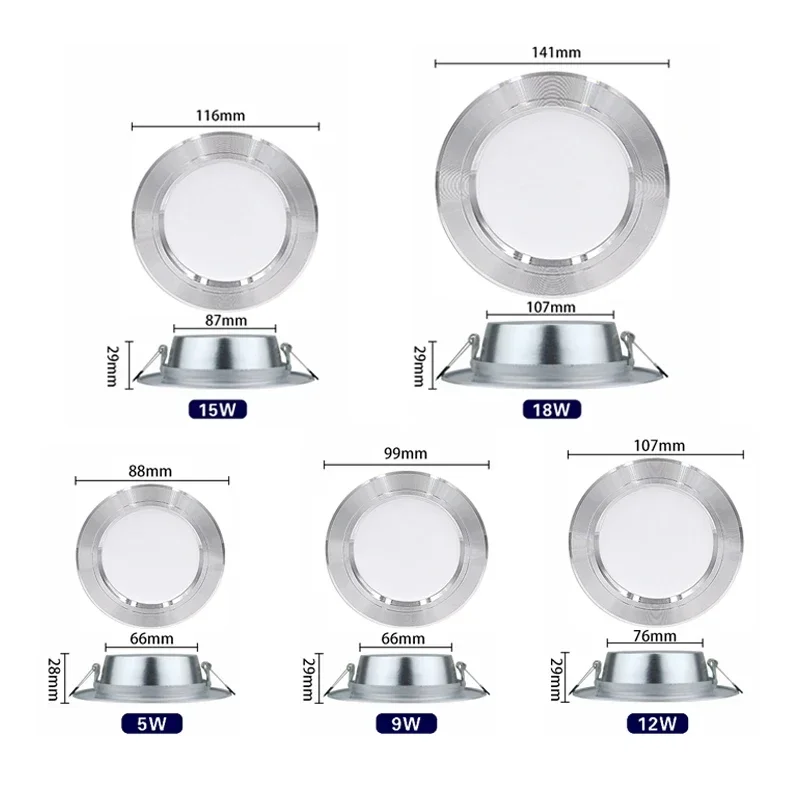 Led downlight 5W 9W 12W Led tavan ışık 15W 18W gömme projektör yuvarlak Led Panel lambası 220V LED spot ışık iç mekan aydınlatması