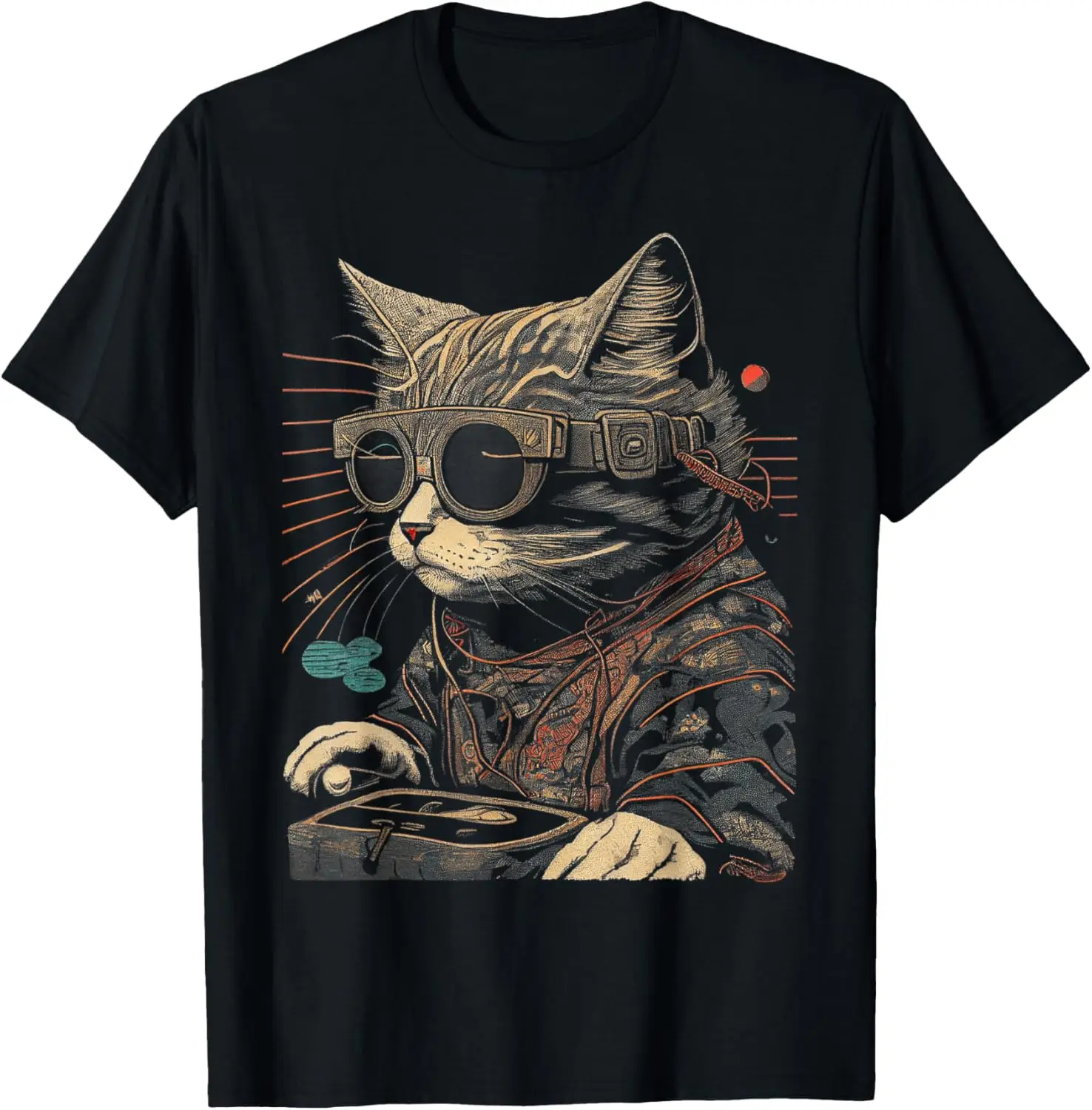 Japanese Woodblock Print Cyberpunk Cat Wearing Vr Glasses T-Shirt