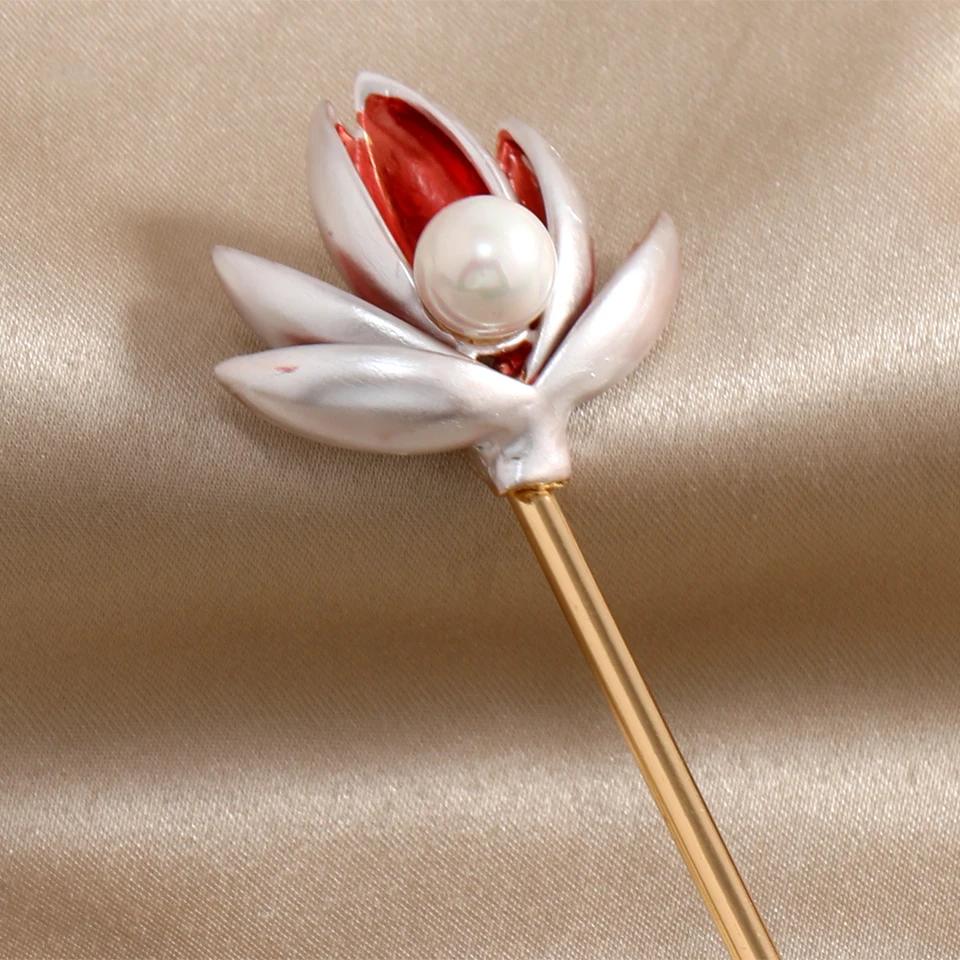 Muylinda Colorful Enamel Flower Hair Stick Pearls Lotus Hairpins Hair Forks Elegant Hairs Jewelry Accessory