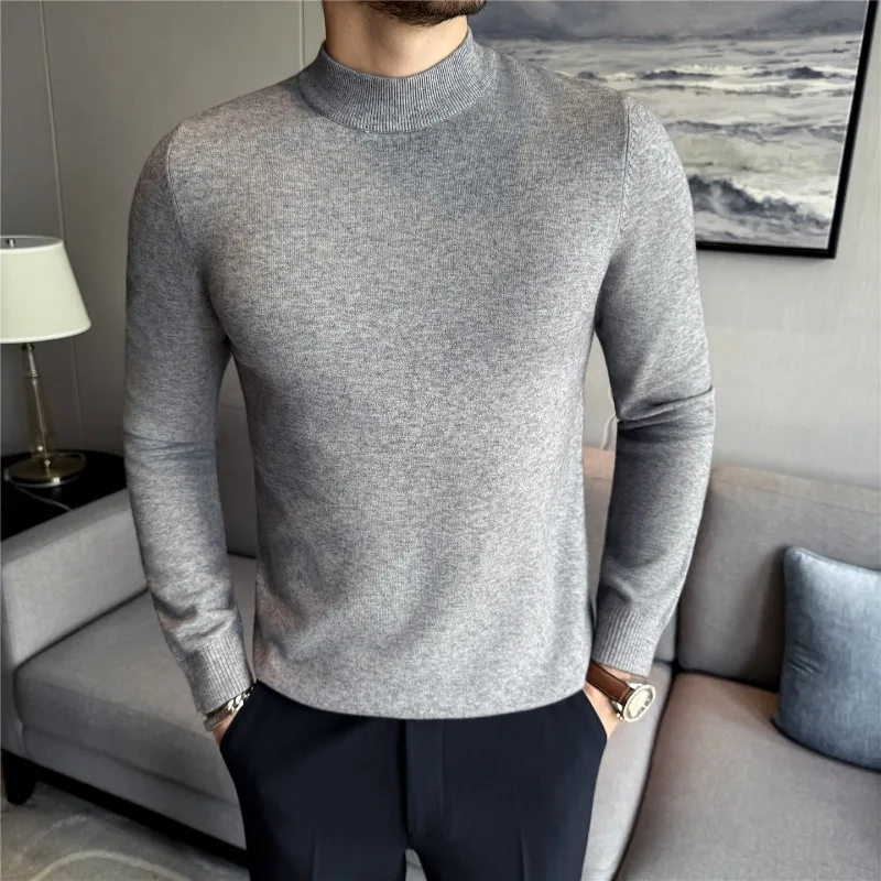 

Men Half High Neck Knitted Sweater Winter Pullover Solid Color Casual Elastic Slim Fit Sweater High Quality Fashion Men Clothing