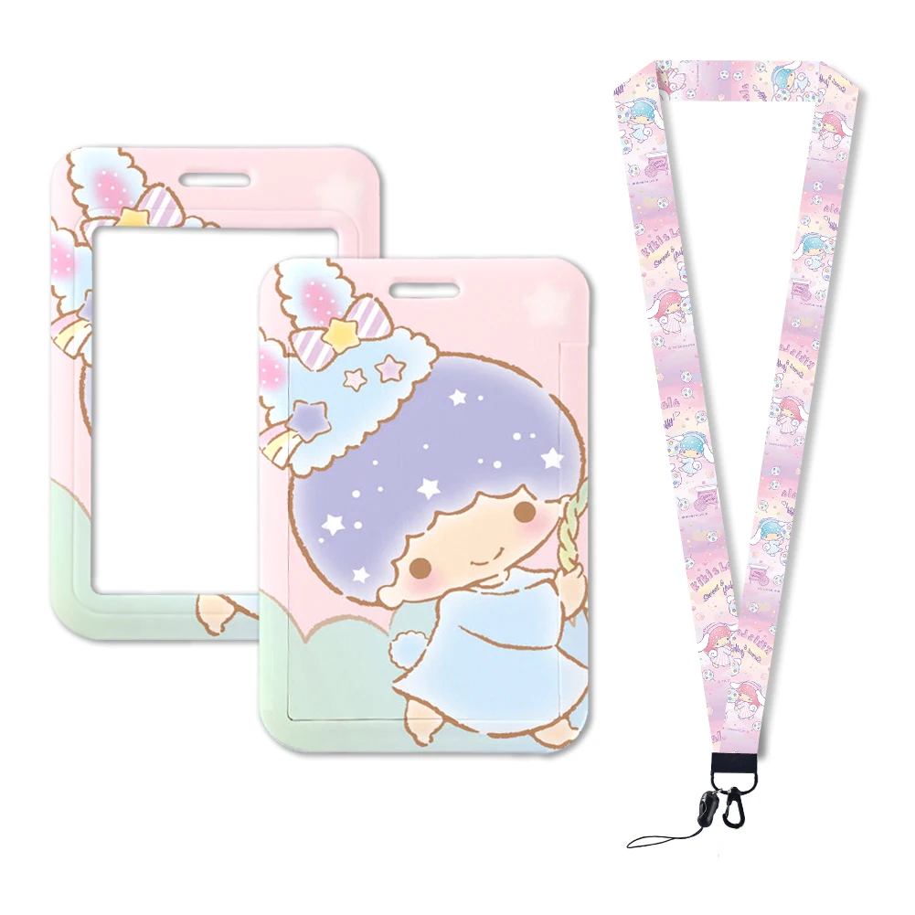 W Lanyards Keychain Credential Case Gift Cartoon Twin Stars  ID Card Holder Neck Strap Pendant Girls Door Badge Holder