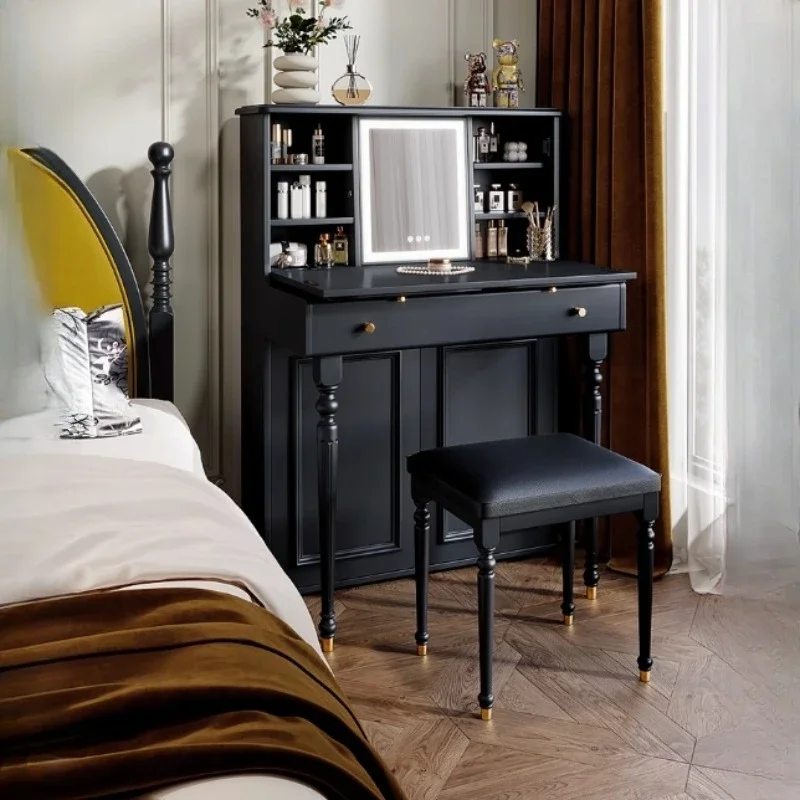 Bedroom Home Furniture LED Mirror Stool Organizer Vanity Table Desk Makeup Dressing Table Living Room Luxury Girl Dressers