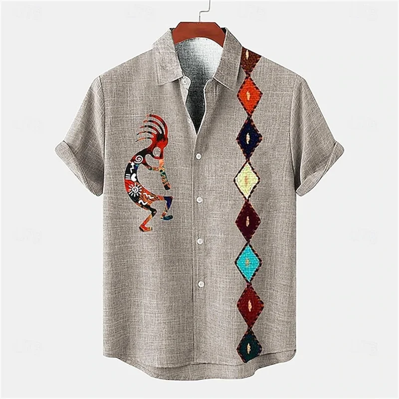 

2024 New Men's Short Sleeve Ancient Tribal Printed Shirt Summer Men and Women Casual Beachwear Personalized Slim Couple Tops