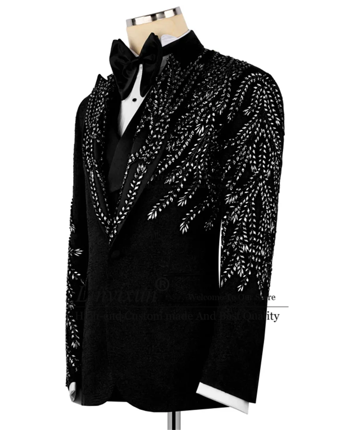 

High End Crystals Diamond Tuxedos Men Suits Customized Slim Fit Wedding Groom Blazers 3 Pieces Sets Jacquard rajes para hombre