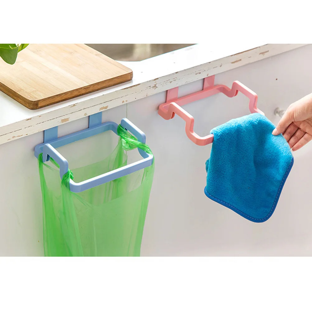 

Plastic Bag Hanging Garbage Rack Kitchen Cabinet Door Trash Bag Holder Removable Rack for Kitchen Bathroom Storage Pink