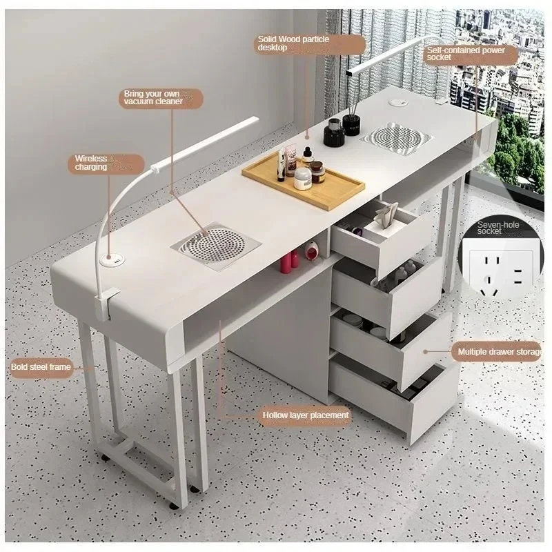

Многофункциональный маникюрный стол из массива дерева в скандинавском стиле для салона красоты, двойной, с функцией вакуумной очистки, класса люкс, модель M