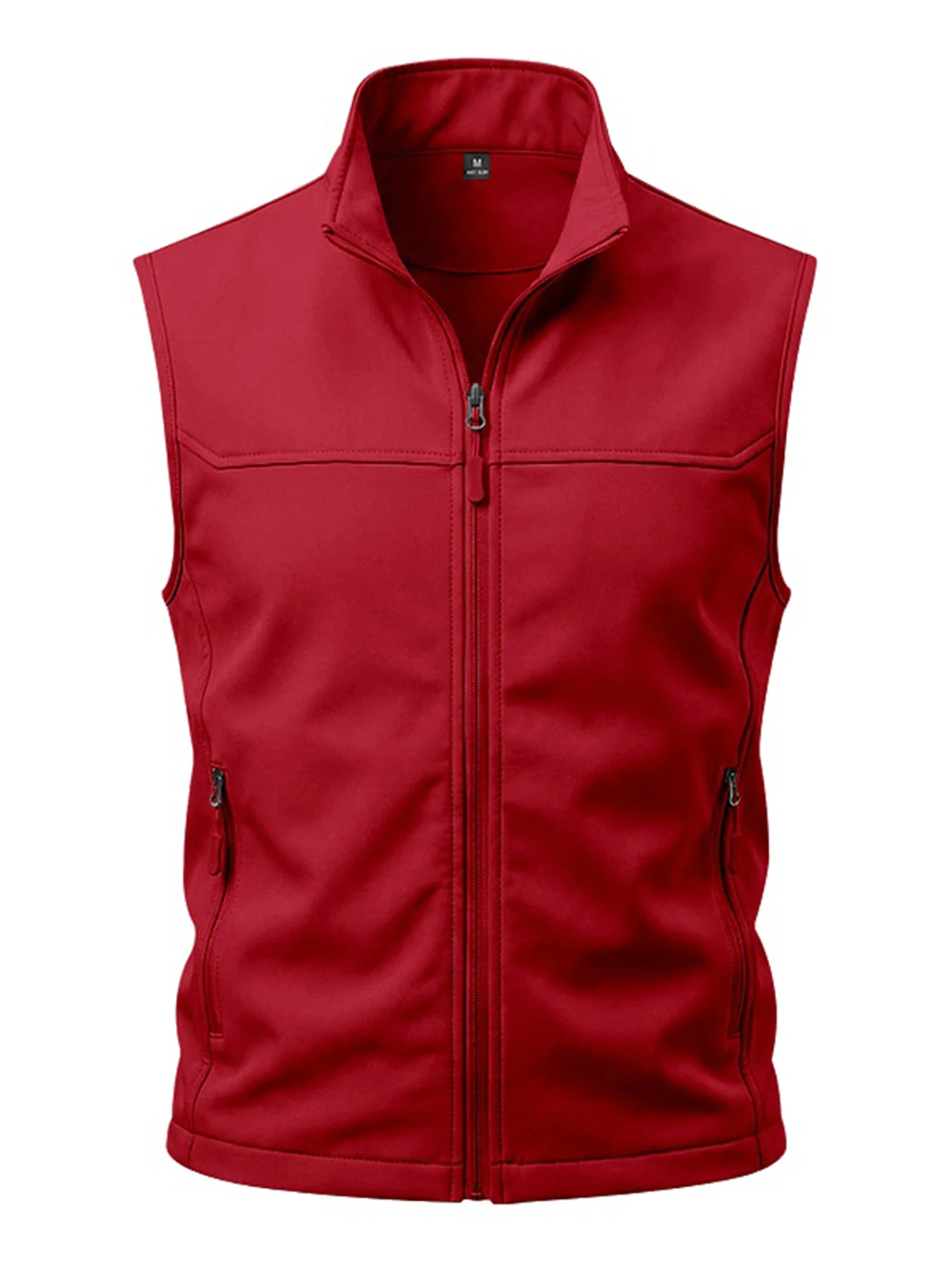 Men Gym Hiking Sleeveless Vest Stand Collar Front Zip with Pocket Breathable Lightweight for Fitness Training Outdoor