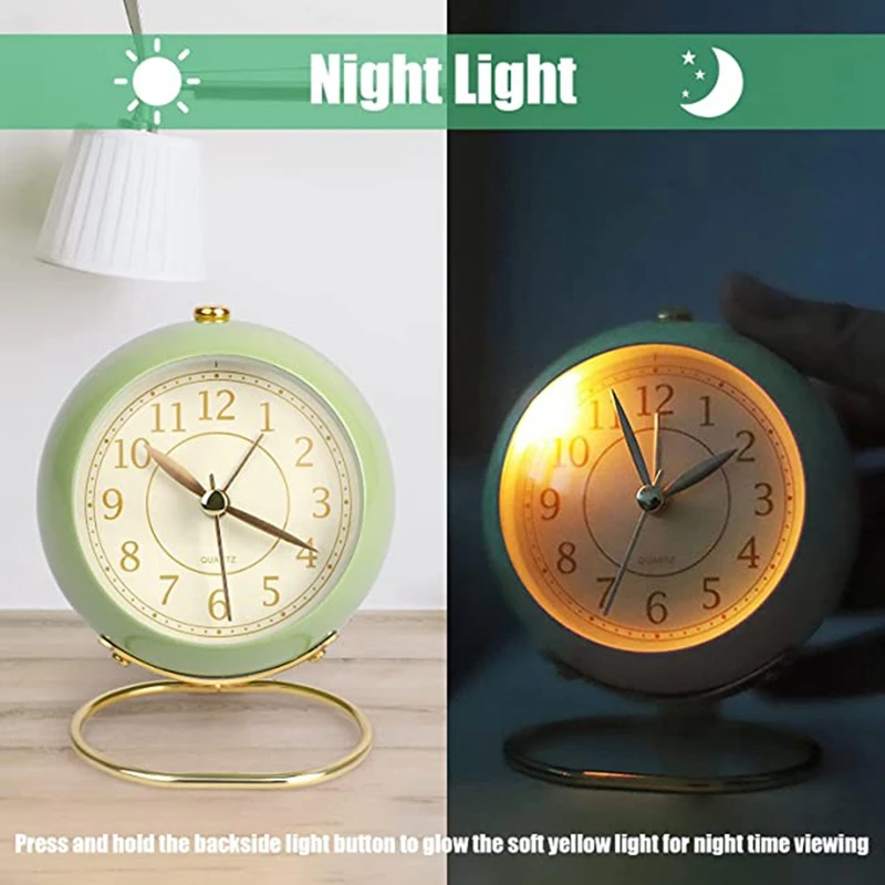 Silent Alarm Clock Bedside Small Table Clock Non Ticking Analogue Retro Alarm Clock With Light Button For Desk Table