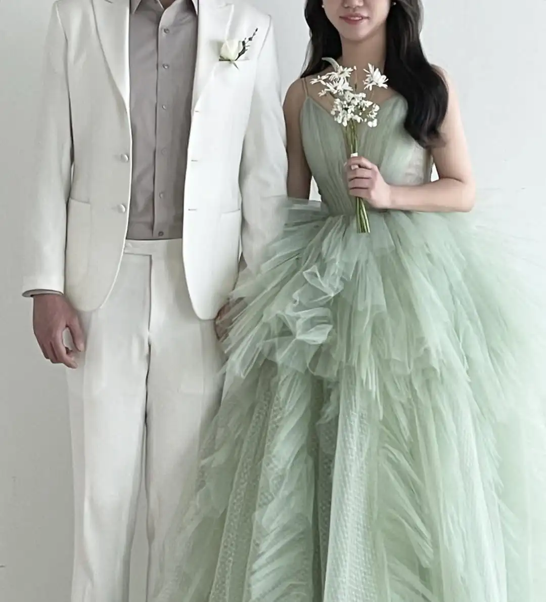 Sondr Mint Green Korean Wedding Dresses Spaghetti Straps Pleated Fluffy Bridal Gown Customized Luxury Party Dresses for Women