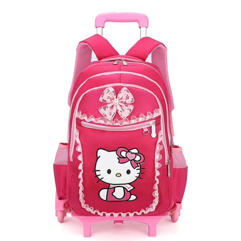 Anime Hello Kitty\'s torba szkolna na kółkach plecak studencki na kółkach o dużej pojemności przenośny wodoodporny prezent dla dziewczynki do noszenia