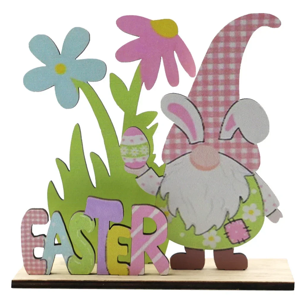 Lente Easter Party Houten Dwerg Konijn Bloem Tafel Ornamenten Easter Diy Cartoon Decor Ambachten Kids Happy Easter Party Home Decor