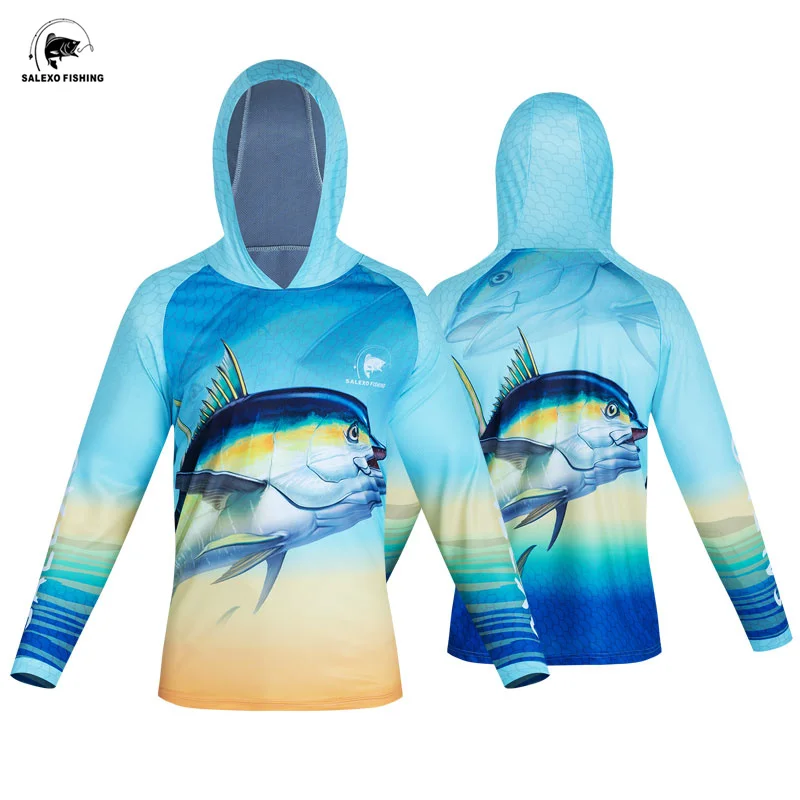 Men Long Sleeve Fishing Hoodie Sun Protection Sweatshirt Breathable Quick Dry Outdoors Fishing Clothing Summer Fishing Clothes