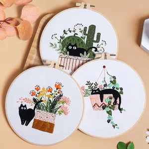 DIY bordado bordado ferramentas para iniciantes, casa costura, artesanato kit, conjunto, flores, plantas, gato padrão, artesanal, novo 6 principais vendas bordadeiras - №5