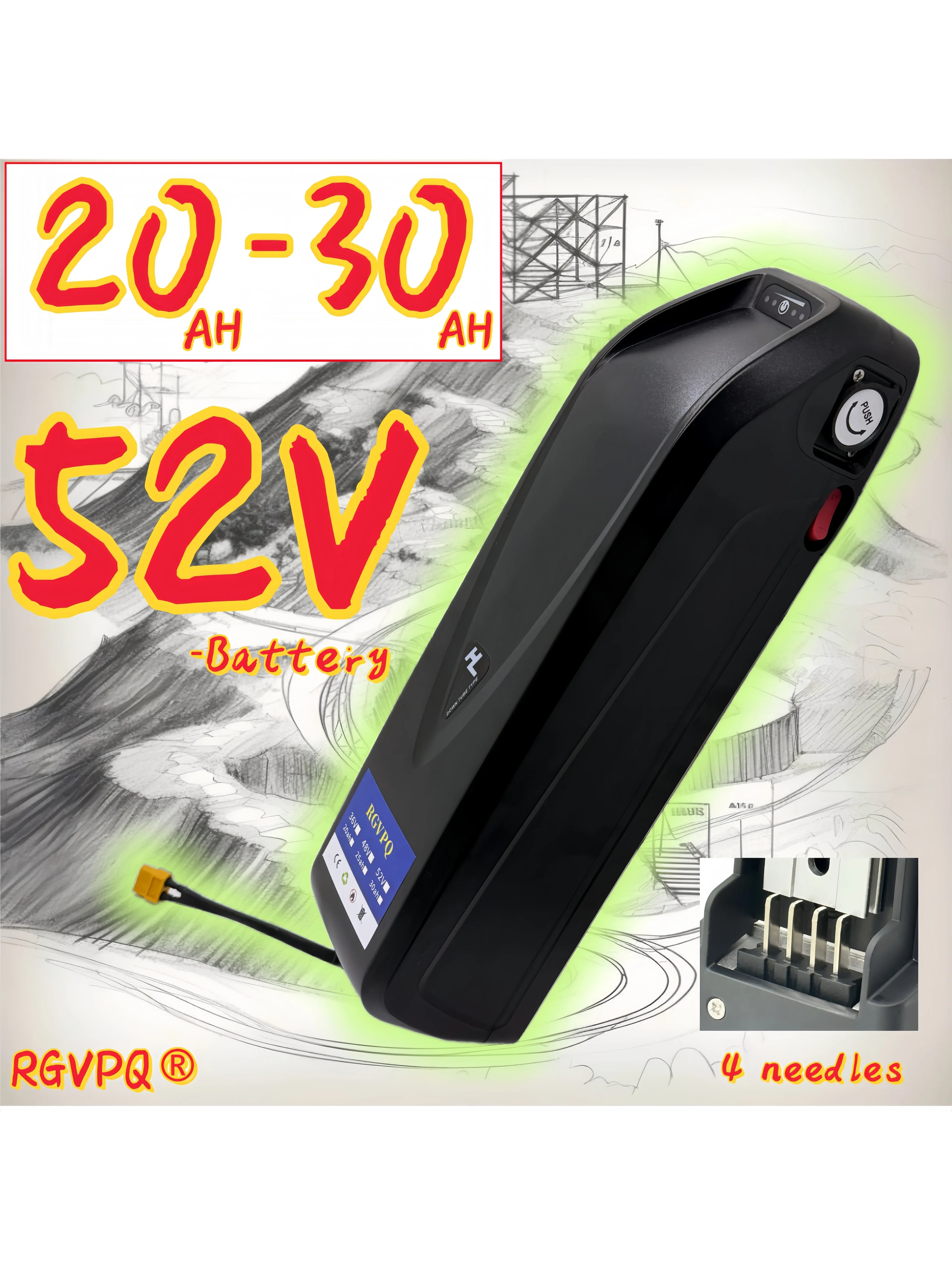 AliExpress RGVPQ 52V Hailong Mountain Bike Lithium Battery 20AH30AH Outdoor Sports Motorcycle 18650 Lithium Battery 30A BMS