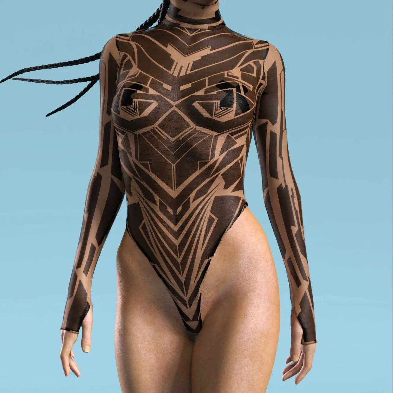 Hoge Vork Sexy Vrouwen Badmode Cyber Punk Bodysuit Strandkleding Badpak Met Lange Mouwen Badpak Vakantie Feest Cosplay Kostuum