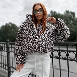 Talenza Retro Leopard Print Short Jacket Women's Fashion O-neck Long Sleeve Zipper Jacket Autumn  Winter Warm High Street Jacket