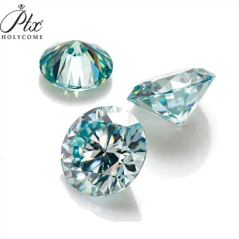 Holycome Moissanite Aqua Blue VVS1 Loose Moissanite Diamond Test Positive GRA Certificate Round Cut Moissanite Supplier Factory