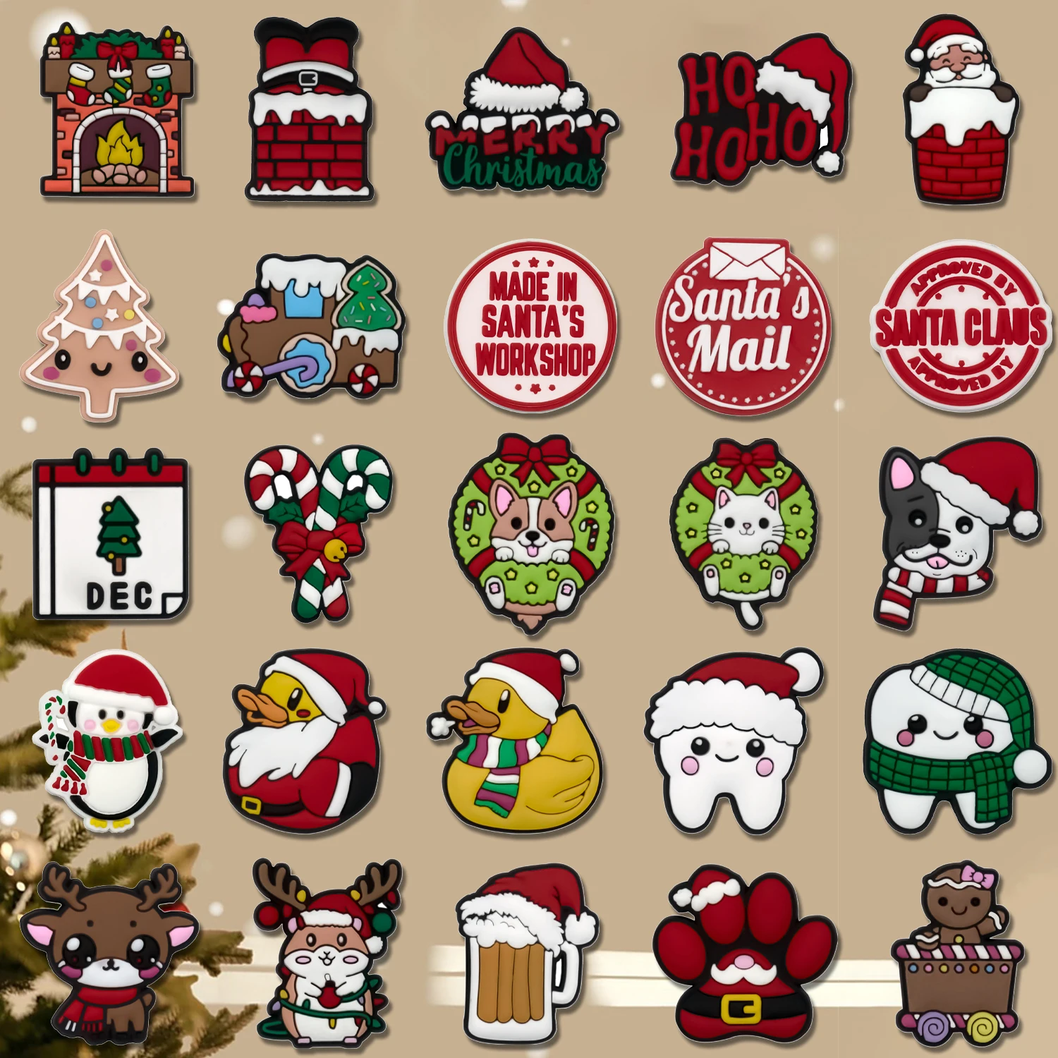 1/25/162 قطعة إكسسوارات أحذية عيد الميلاد السحر عيد الميلاد الحيوانات بطة الكلب البطريق الأحذية الديكور للنساء الفتيات يناسب جميع قباقيب هدية