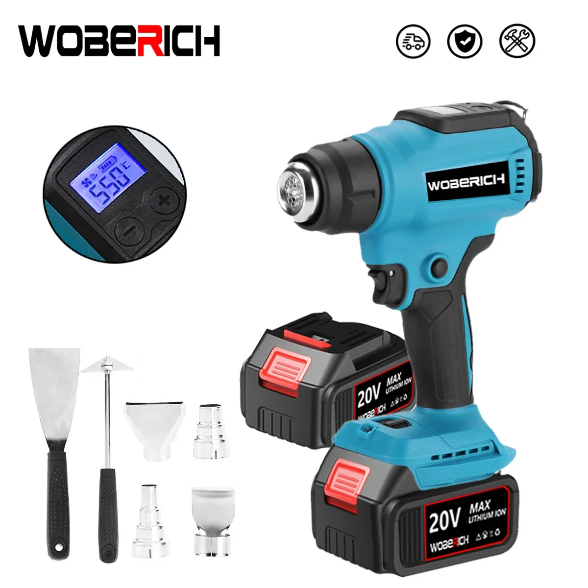 

Cordless Heat Gun Wind Speed Adjustment LED Temperature Display Industrial Home Hot Air Gun For Makita 18V Battery