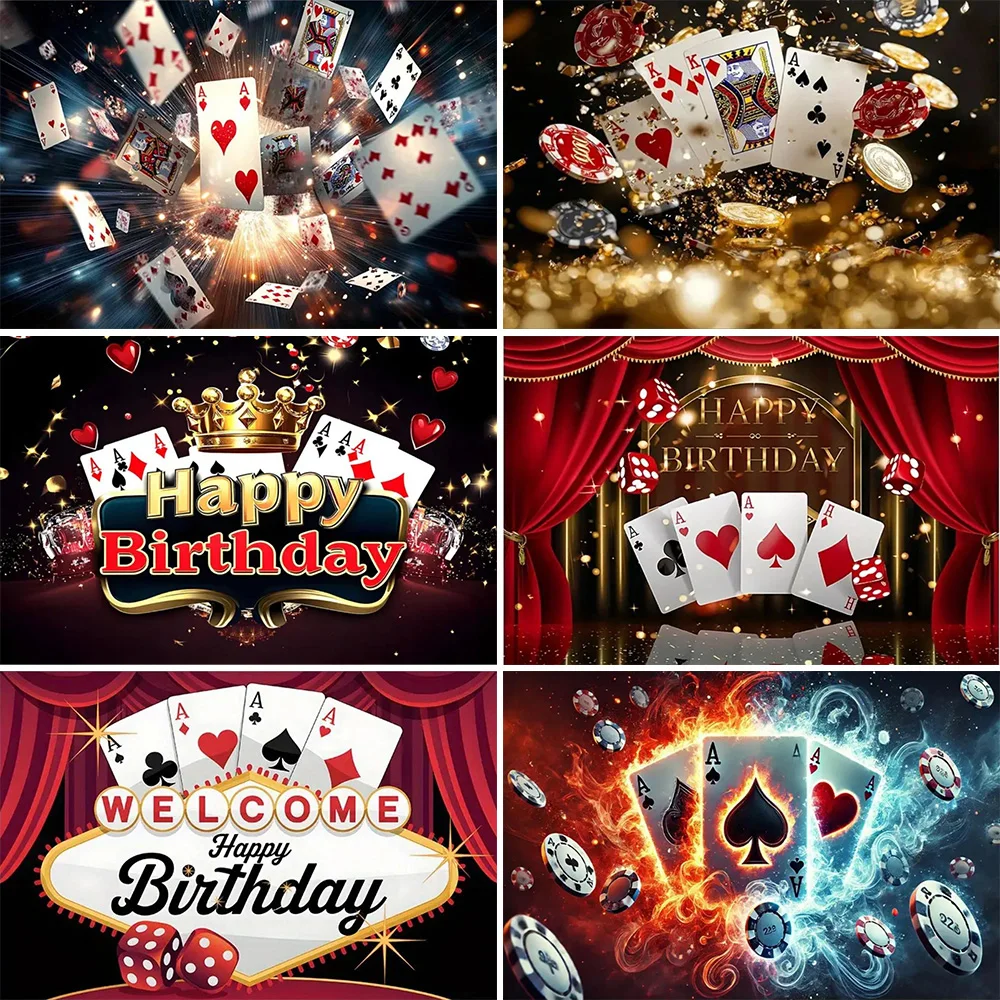 Glänzende Poker-Themen-Party-Dekoration Hintergrund Casino-Chip Poker-Würfel Kulisse Fotostudio-Zubehör Banner Requisiten