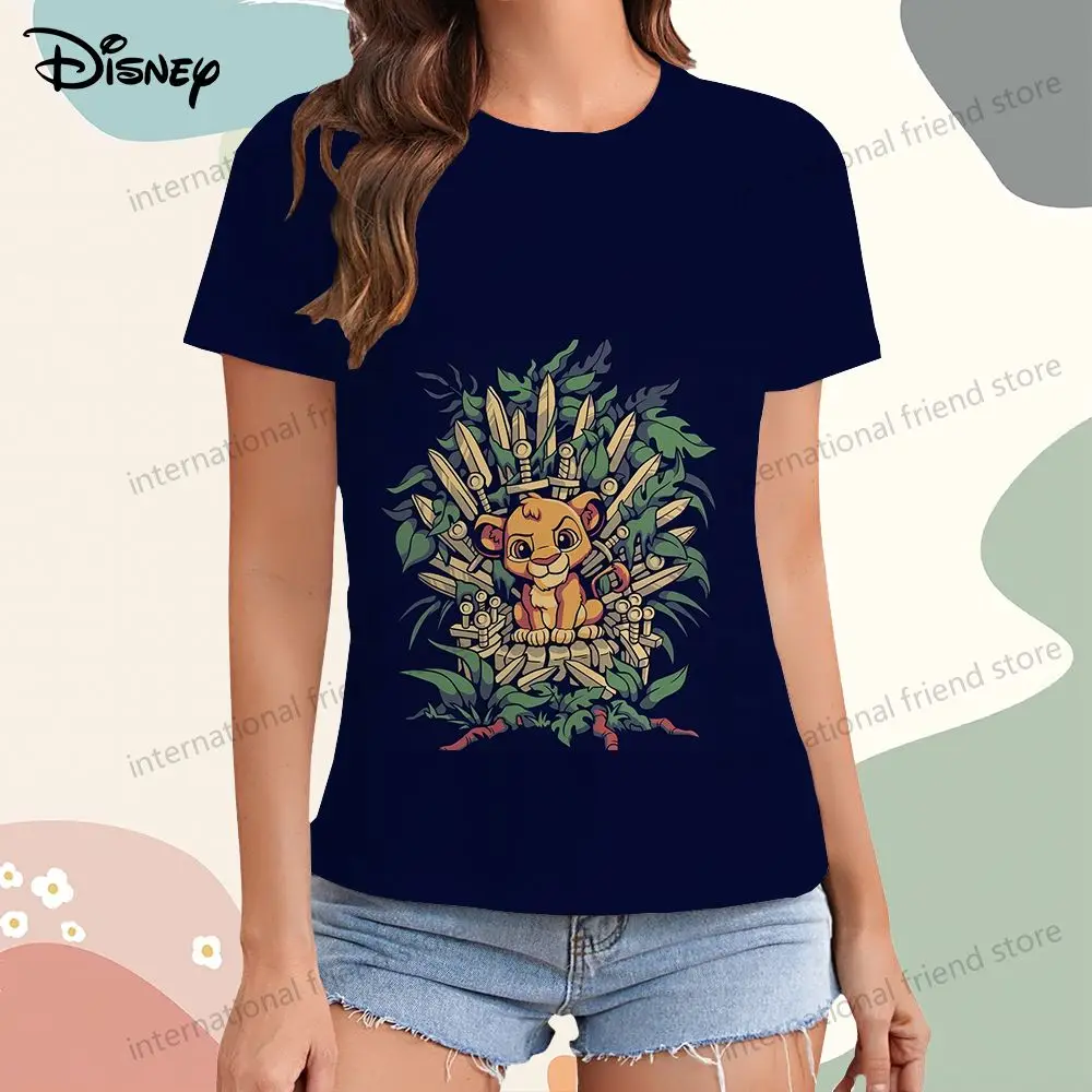 Simba Disney The Lion King T-shirt Women\'s Leisure Summer New Dress Youthful Woman Clothes XS-3XL T-shirts Y2k Short Sleeve Tee