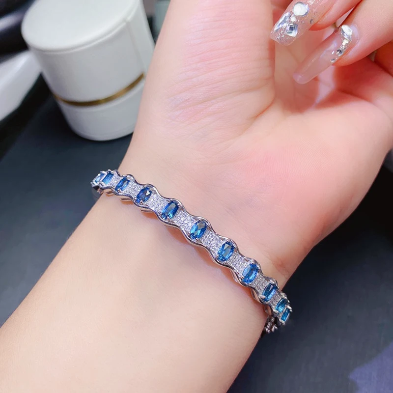 

Natural London Blue Topaz Bracelet for women silver 925 jewelry luxury gem stones 18k gold plated free shiping items