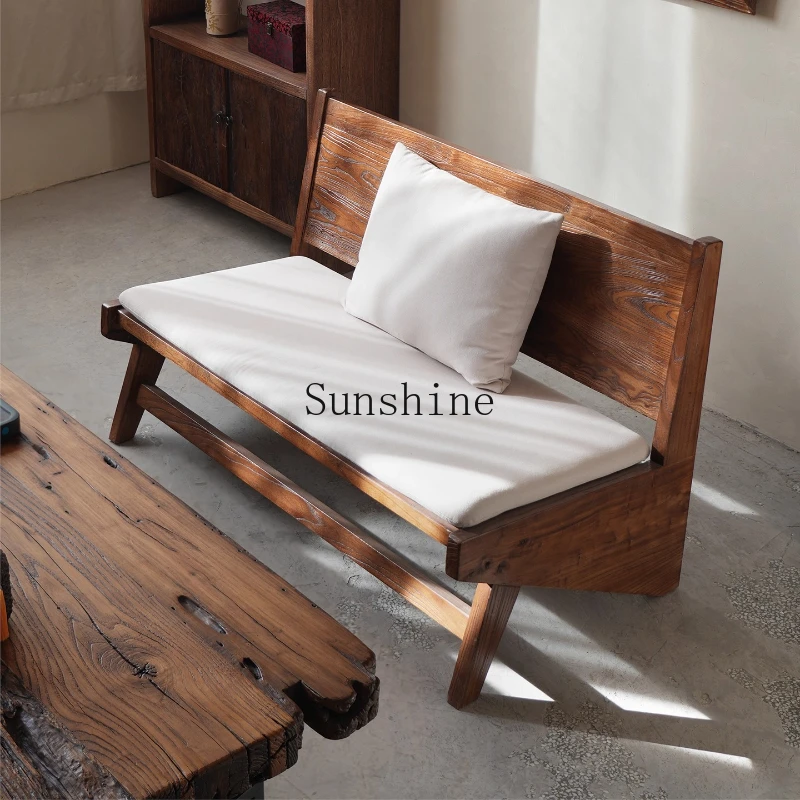 Wabi-sabi wind solid wood sofa, medieval B & B hotel design, double backrest long row chair
