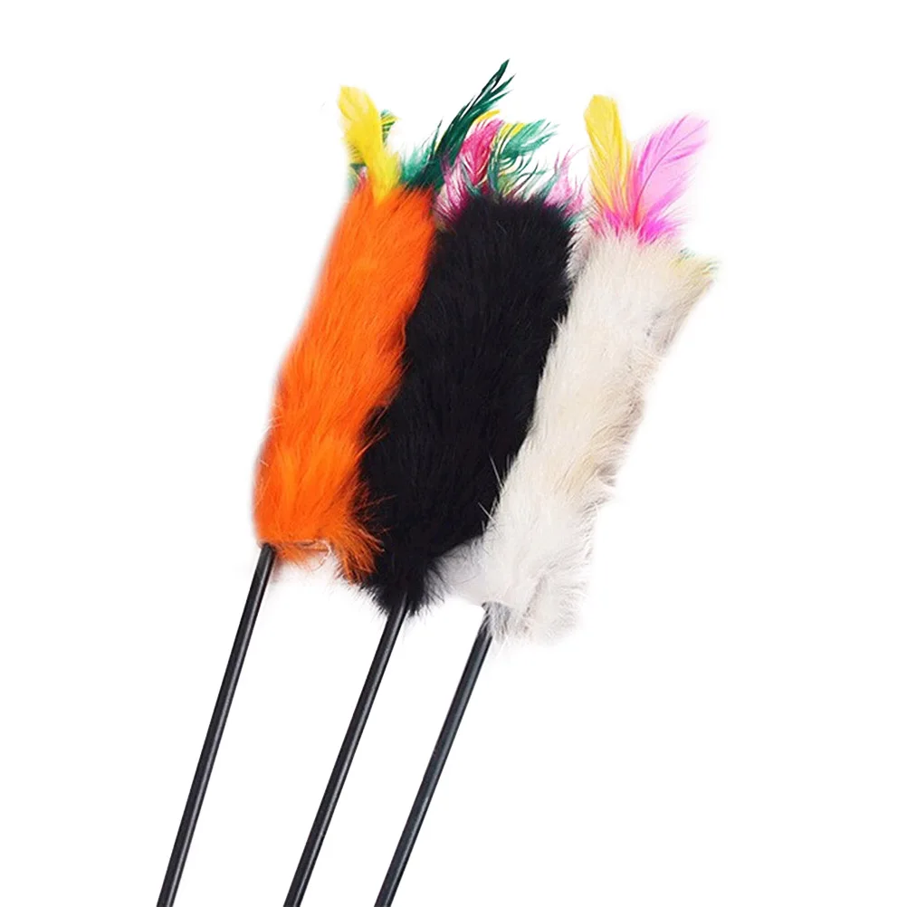 

3pcs Cat Teaser Wand Toys with Soft Texture Portable Stick for Indoor Cats Interactive Play Supplies Long Lasting Use