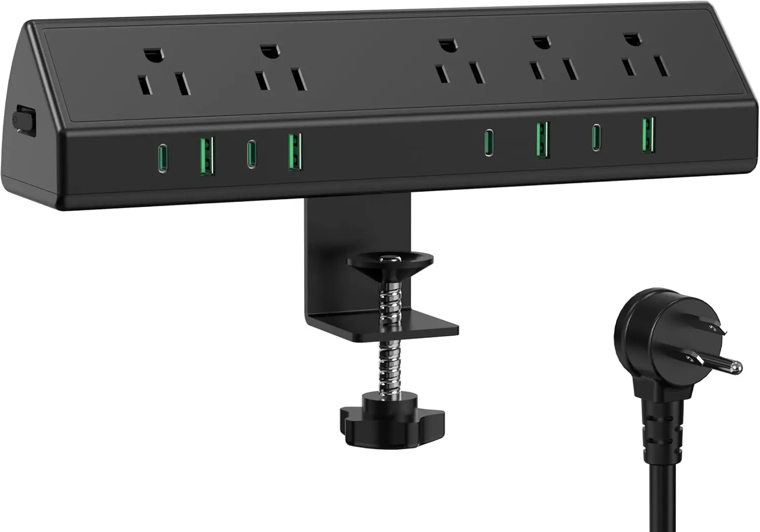 45W Fast Charging Power Strip with 4 USB-C Ports, 5 AC Outlets, Surge Protector, Desk Clamp, 15ft Cord, Fits 1.9" Edge