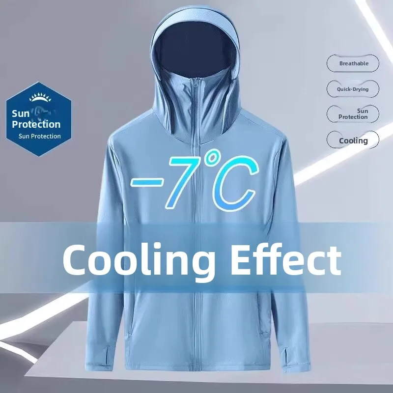 

Men's Ice Silk UV Protection Clothing Summer New Outdoor Breathable Cool Feeling Long Sleeve Coat Loose Fit Hooded Polyester ...