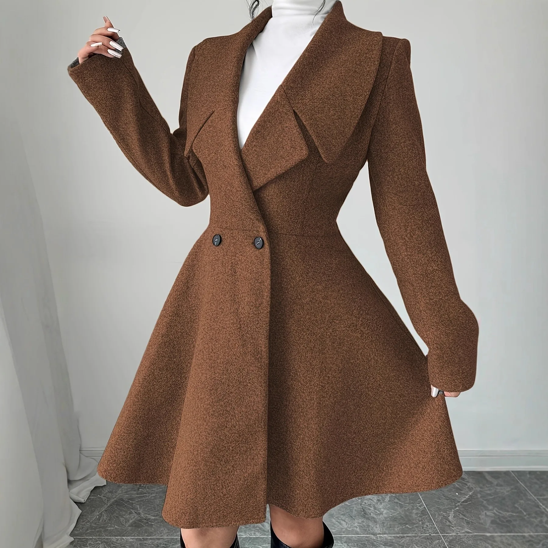Women Woolen Coats Long Sleeve Turn-down Collar Jackets Ladies Autumn Winter Outerwear Coat