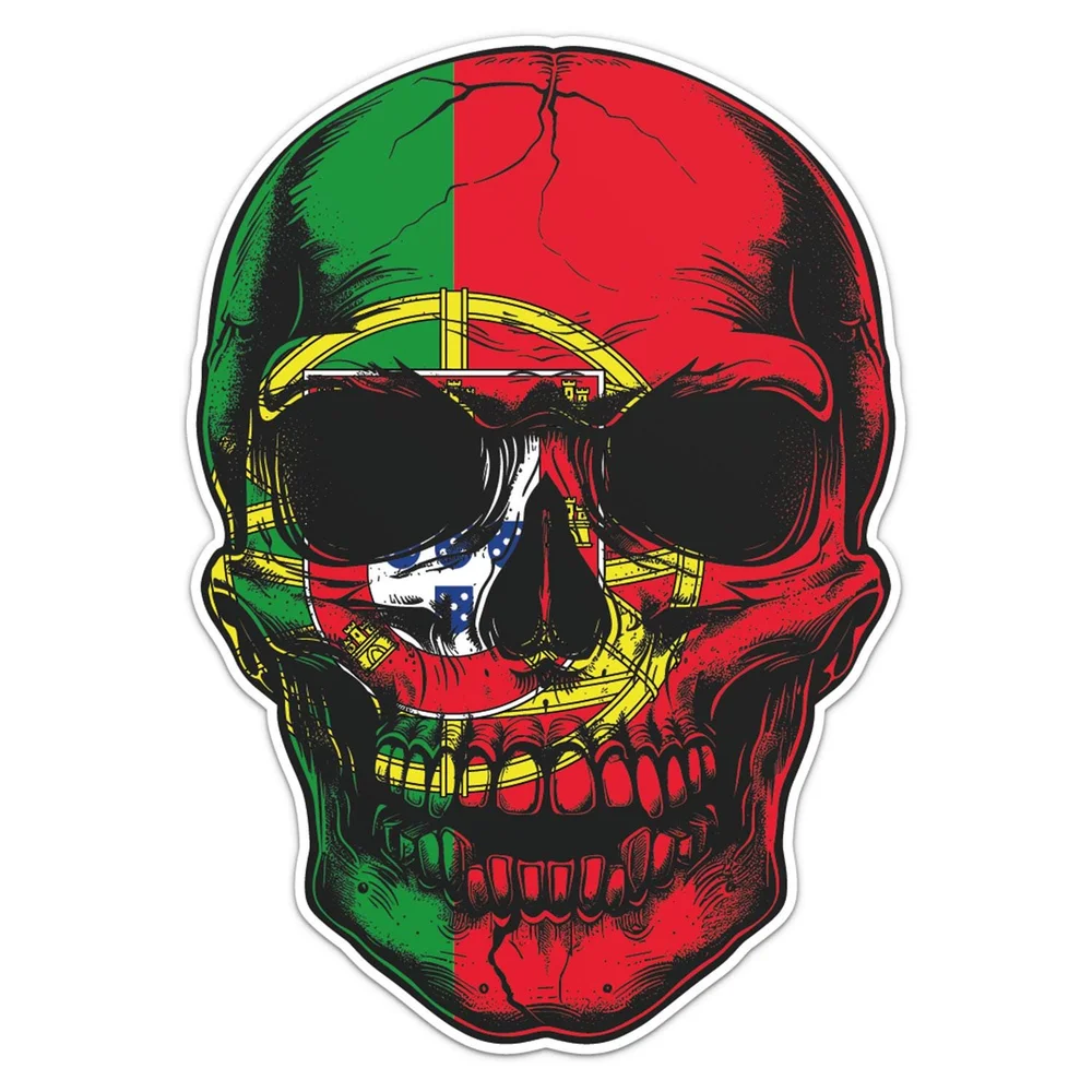 Skull Portugal Flag Vinyl Car Sticker Self Adhesive Decal for Car Bumper and Travel Case Patriotic Decoration